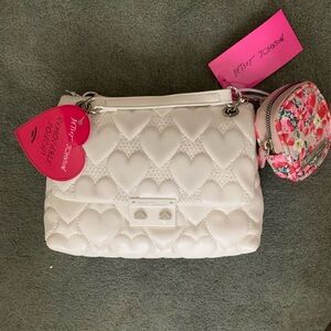 Betsey Johnson Cream Quilted Heart Bag